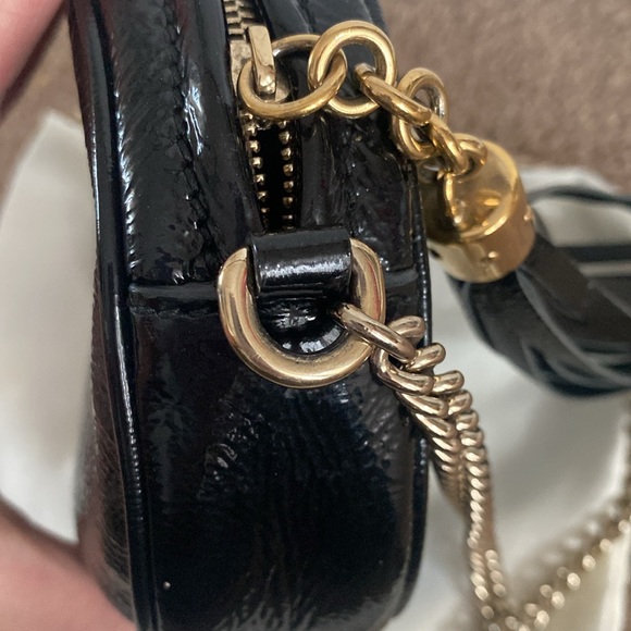 Gucci 💎 Black Patent Leather Soho Disco Tassle/Chain Shoulder Crossbody GUC - Picture 6 of 12